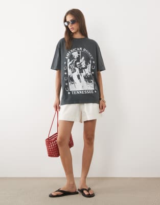 Asos Design Oversized T-shirt With American Honey Western Graphic In Gray