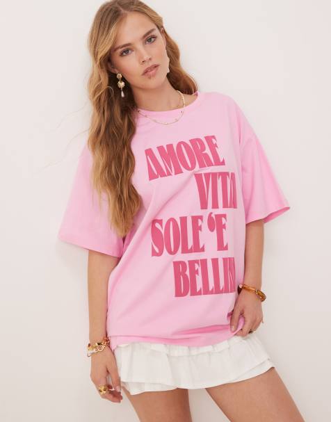 ASOS DESIGN oversized T-shirt with amore bellini graphic in pink - view 1