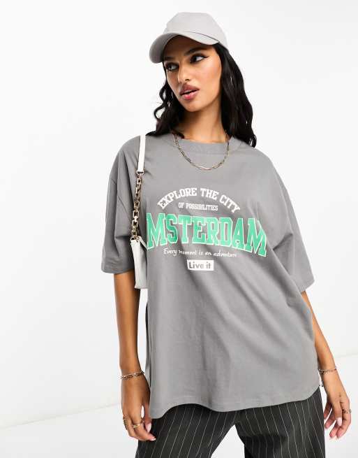 ASOS DESIGN oversized t-shirt with amsterdam graphic in charcoal | ASOS