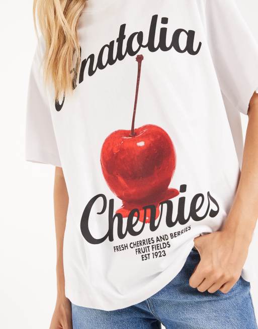 ASOS DESIGN oversized t-shirt with Anatolia cherries graphic in white, 2 of 4