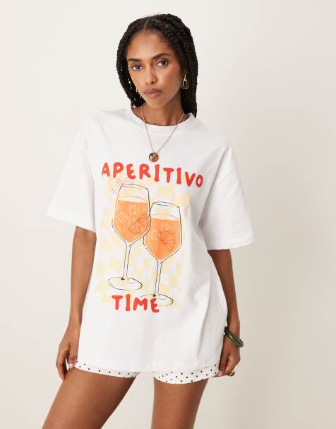ASOS DESIGN oversized T-shirt with aperitivo drink graphic in white - view 1