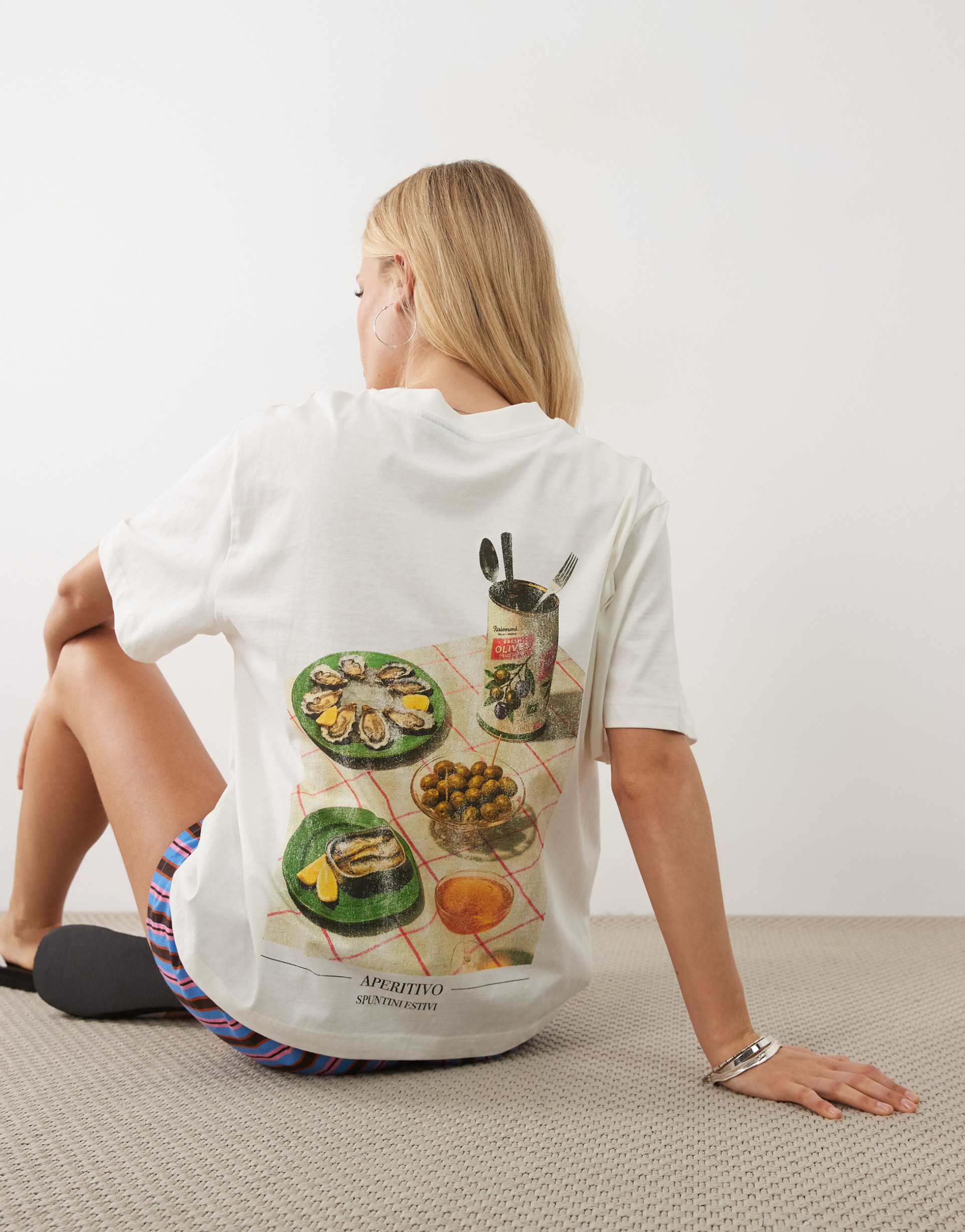 asos design oversized t-shirt with aperitivo graphic in cream
