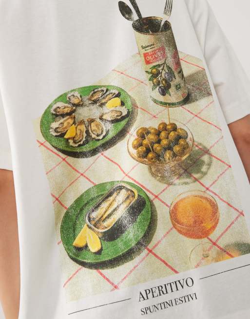 ASOS DESIGN oversized t-shirt with Apertivo graphic in cream, 3 of 4