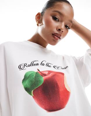 ASOS DESIGN oversized t-shirt with apple graphic in white