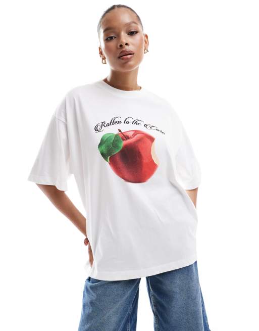 ASOS DESIGN oversized t-shirt with apple graphic in white | ASOS