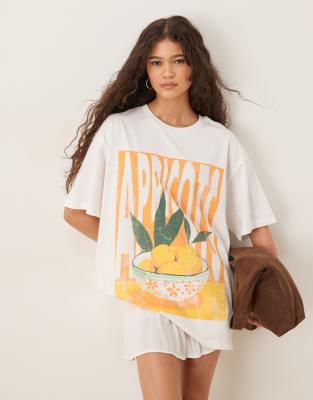 Asos Design Oversized T-shirt With Apricot Fruit Graphic In White