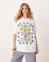 ASOS DESIGN oversized t-shirt with soleil graphic in green