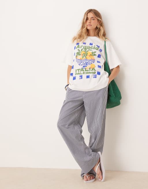 ASOS DESIGN oversized t-shirt with arancia orange fruit graphic in cream