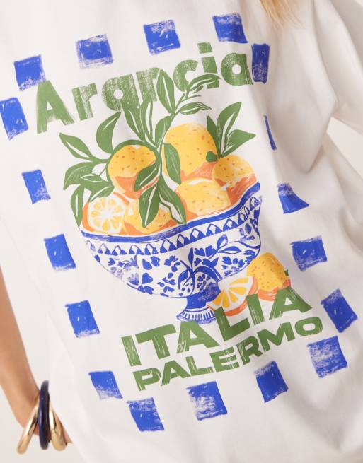 ASOS DESIGN oversized t-shirt with arancia orange fruit graphic in cream