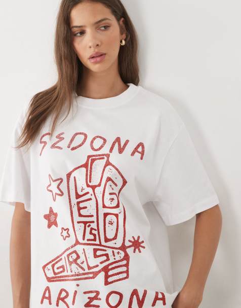 ASOS DESIGN Oversized T-shirt with Arizona cowboy boot graphic in white and red - view 1