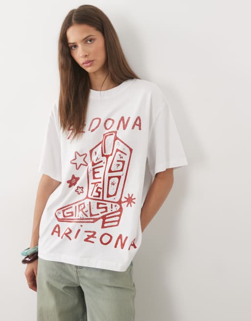 ASOS DESIGN oversized t-shirt with Arizona cowboy boot graphic in white and red, 2 of 4
