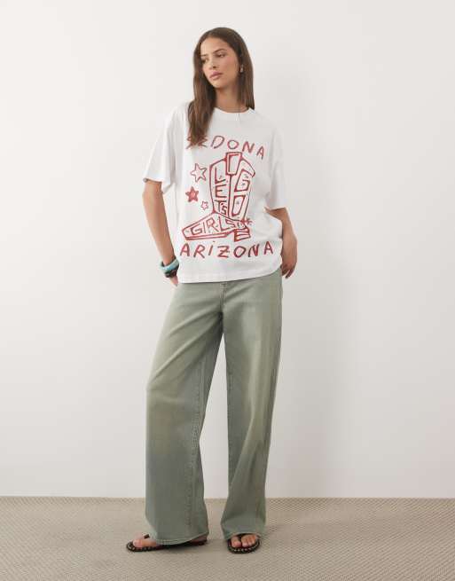 ASOS DESIGN oversized t-shirt with Arizona cowboy boot graphic in white and red, 4 of 4