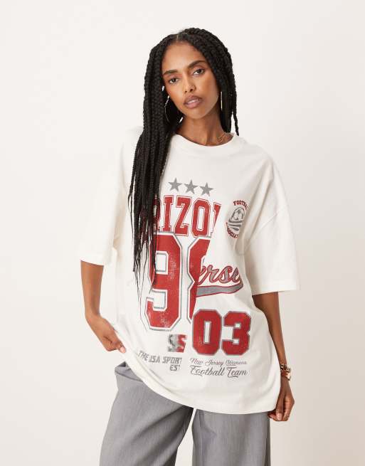 ASOS DESIGN oversized t-shirt with Arizona varsity graphic in cream, 3 of 4