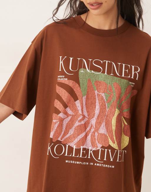 ASOS DESIGN oversized t-shirt with art graphic in chocolate