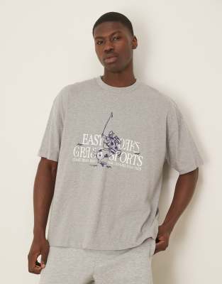 Asos Design Oversized T-shirt With Athletic Front Print In Gray