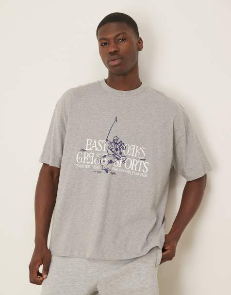 ASOS DESIGN oversized t-shirt with athletic front print in heather gray - view 1