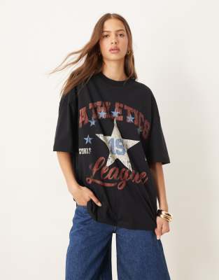Asos Design Oversized T-shirt With Athletics League Graphic In Black