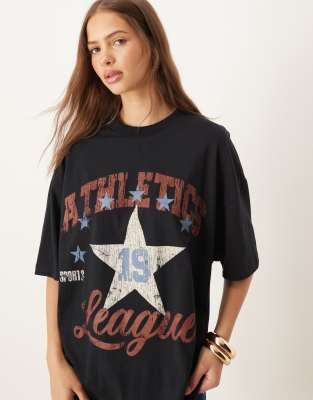 Asos Design Oversized T-shirt With Athletics League Graphic In Black