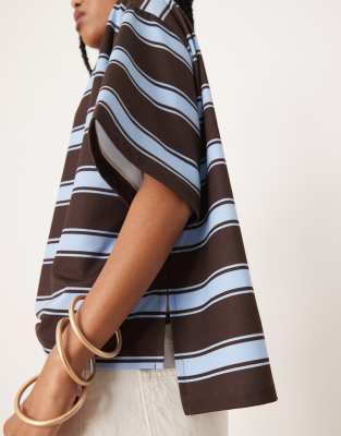 ASOS DESIGN oversized t-shirt with baby blue and chocolate stripe