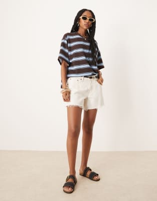 Asos Design Oversized T-shirt With Baby Blue And Chocolate Stripe-multi In Multi