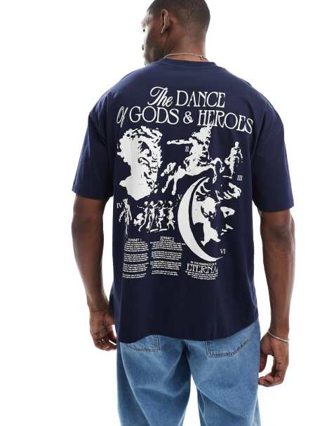 ASOS DESIGN oversized t-shirt with back graphic in navy - view 1