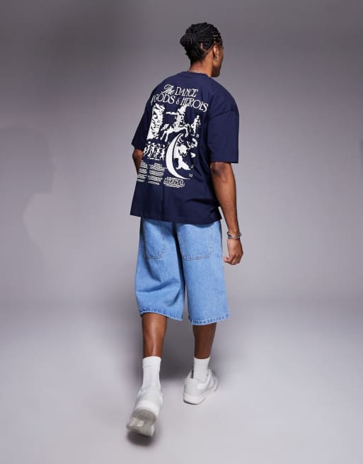 ASOS DESIGN oversized t-shirt with back graphic in navy, 3 of 4