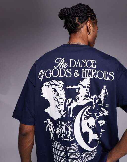 ASOS DESIGN oversized t-shirt with back graphic in navy, 4 of 4