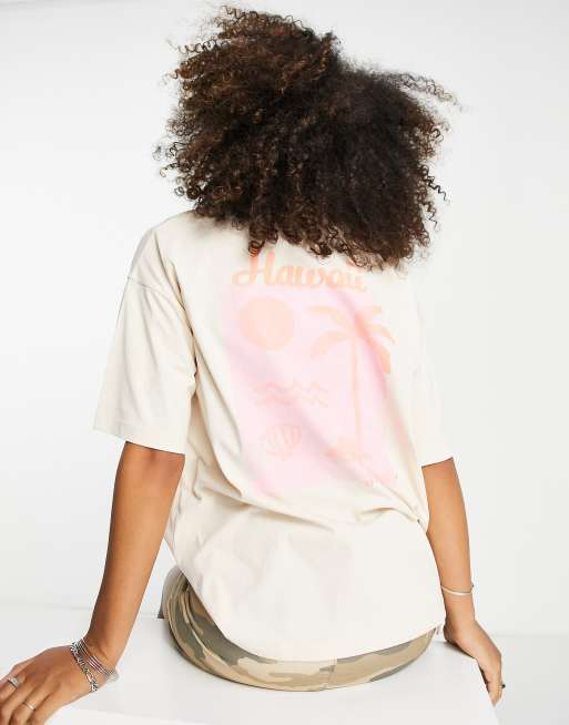 ASOS DESIGN oversized t-shirt with back hawaii graphic print in ecru