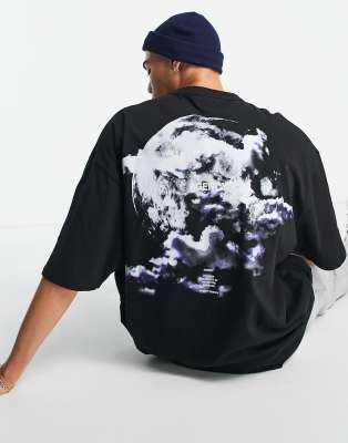 Asos Design Oversized T Shirt With Back Moon Cloud Print In Black Asos