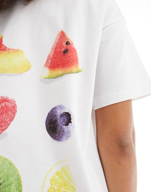 ASOS DESIGN oversized t shirt with back placement fruit graphic in white, 3 of 4