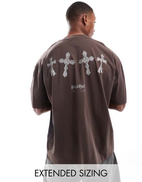 ASOS DESIGN oversized T-shirt with back print in brown - view 1