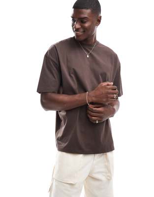 Asos Design Oversized T-shirt With Back Print In Brown
