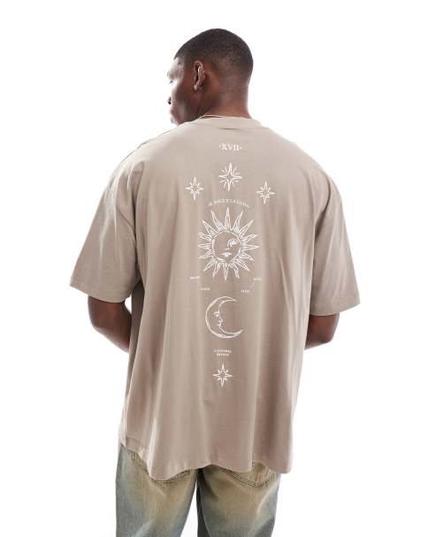 ASOS DESIGN oversized t-shirt with back print in brown - view 1