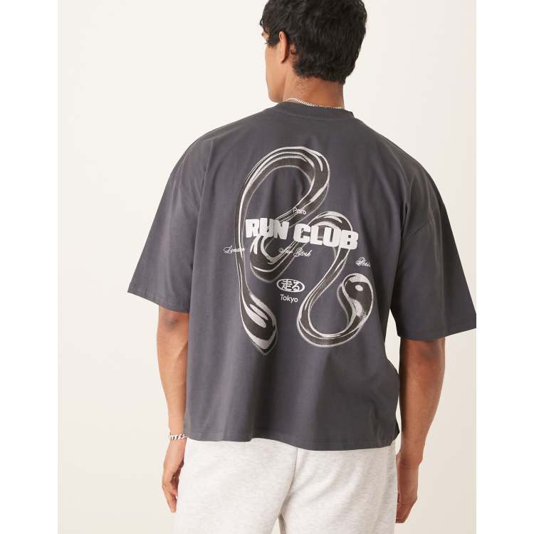 ASOS DESIGN oversized T-shirt with back print in gray | ASOS