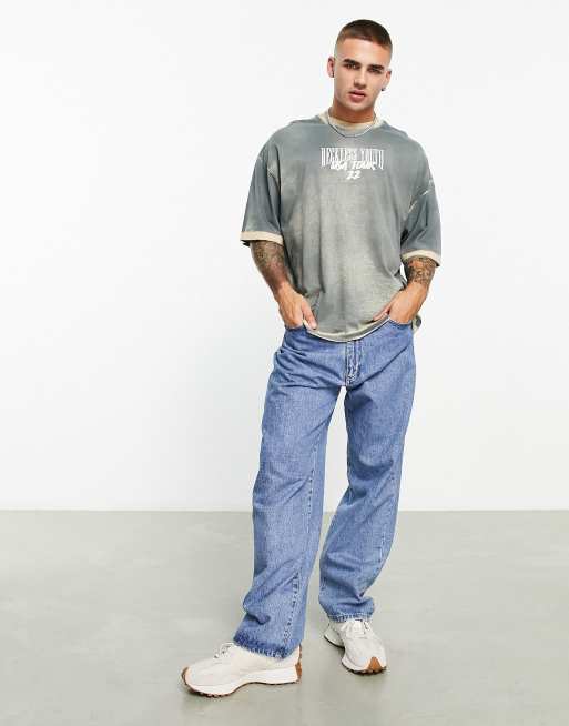 ASOS DESIGN oversized t-shirt with back print in grey acid wash | ASOS