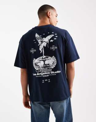 Asos Design Oversized T-shirt With Back Print In Blue