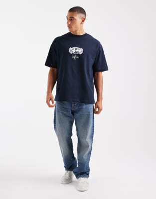 Asos Design Oversized T-shirt With Back Print In Blue