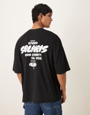 Asos Design Oversized T-shirt With Back Print Text In Black