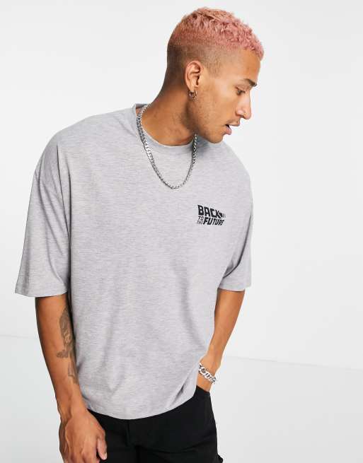 ASOS Design Oversized T-Shirt in Gray Blue with Outdoors Scene Back Print