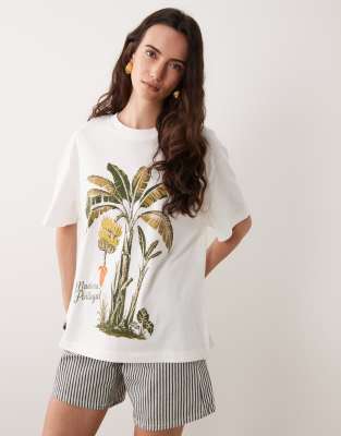 Asos Design Oversized T-shirt With Banana Tree Graphic In Multi