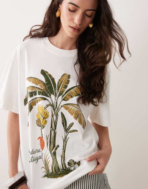 ASOS DESIGN Oversized t-shirt with banana tree graphic in cream, 4 of 4