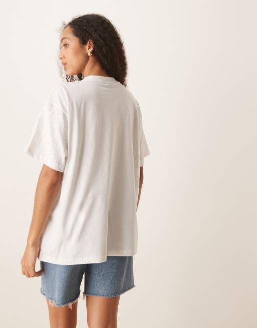 ASOS DESIGN oversized t-shirt with band graphic and lace overlay in white, 3 of 4