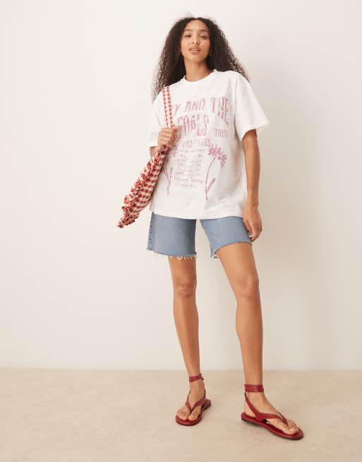 ASOS DESIGN oversized t-shirt with band graphic and lace overlay in white, 4 of 4
