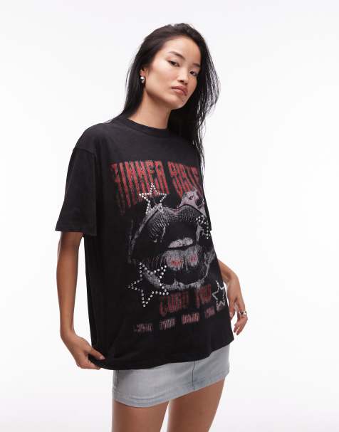 ASOS DESIGN Oversized T-shirt with band graphic in washed charcoal - view 1