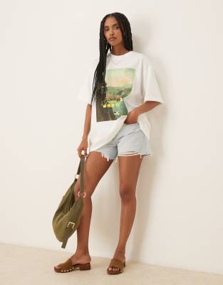 Asos Design Oversized T-shirt With Beach Club Graphic-white In White