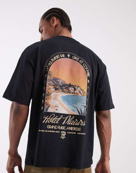 ASOS DESIGN oversized t-shirt with beach graphic in black - view 1