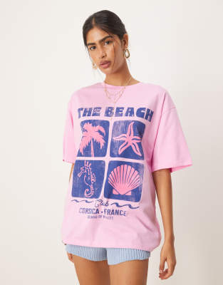 Asos Design Oversized T-shirt With Beach Shell Graphic In Pink