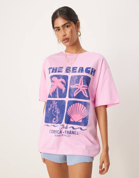 ASOS DESIGN oversized t-shirt with beach shell graphic in washed pink - view 1