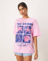 ASOS DESIGN oversized t-shirt with cuba graphic and blanket stitch detail in cream