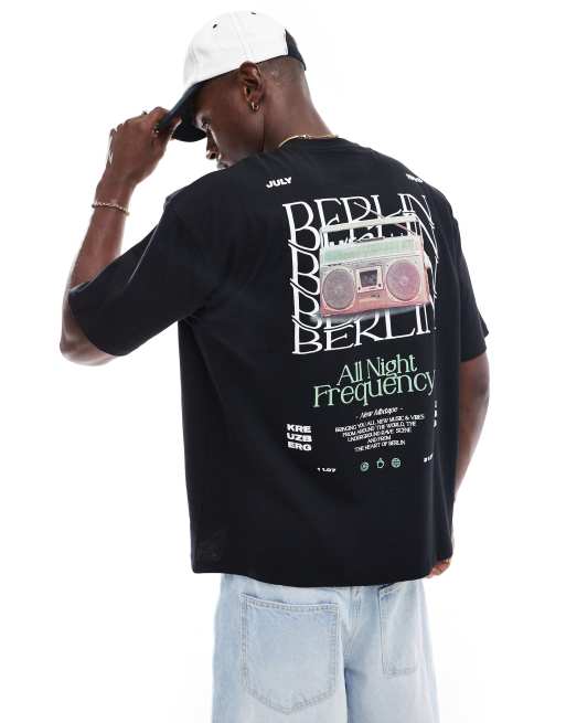ASOS DESIGN oversized t-shirt with Berlin back print in black